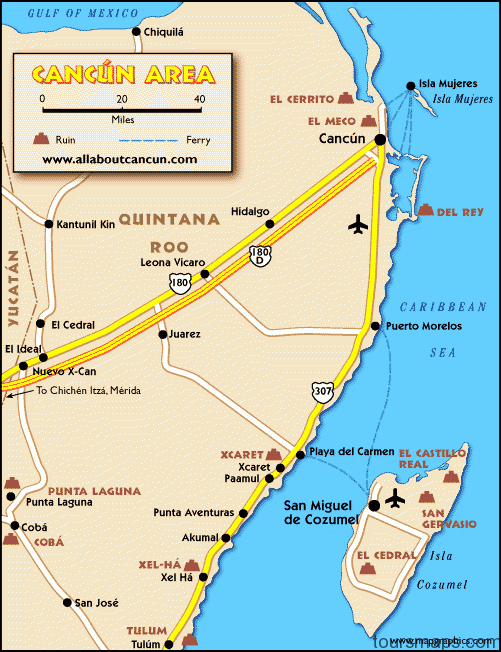 cancun area map Map of Cancun Mexico