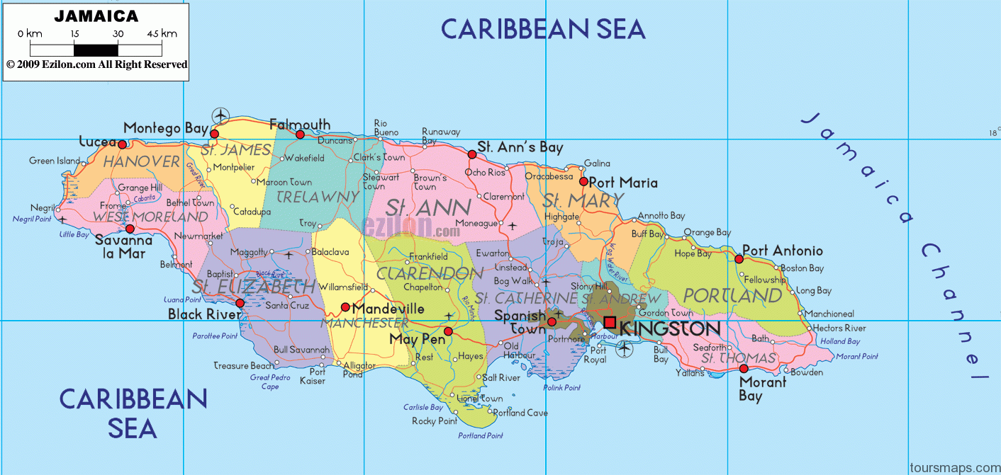 political map of jamaica Jamaica Map
