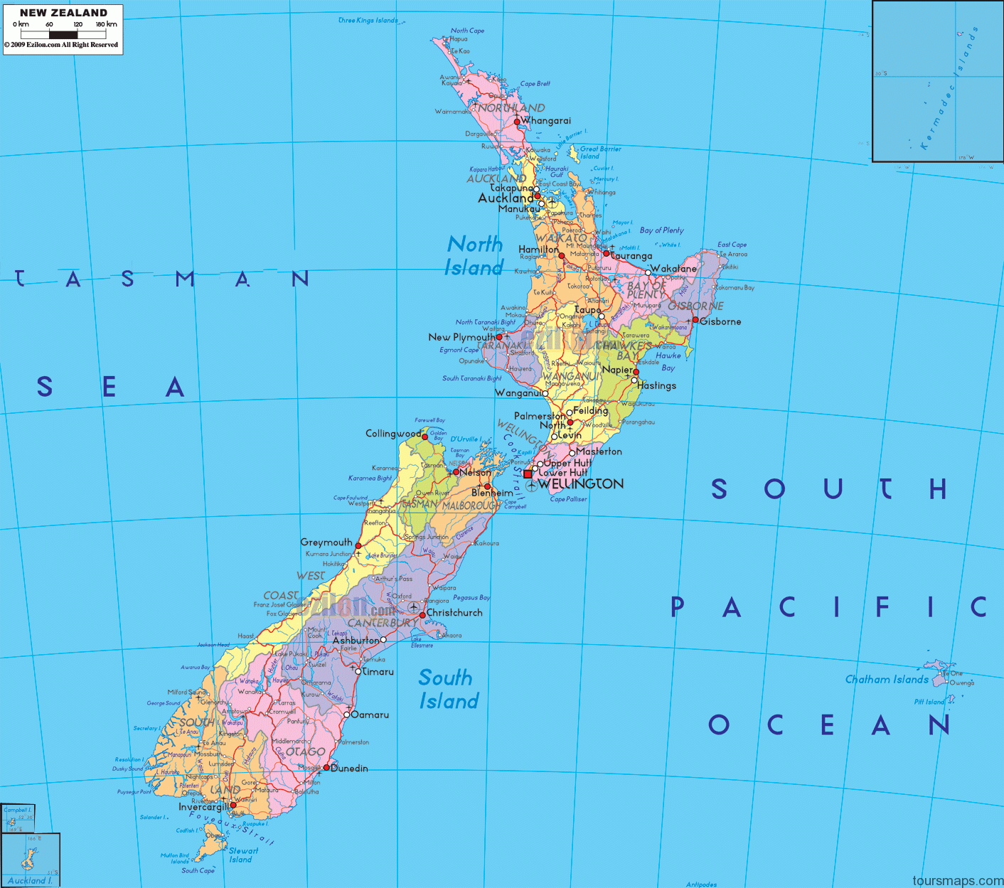 political map of new zealan Map of New Zealand