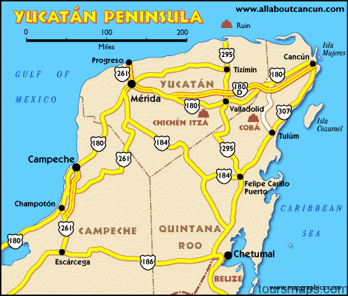yucatan map1 Map of Cancun Mexico