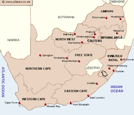 south africa map Map of South Africa