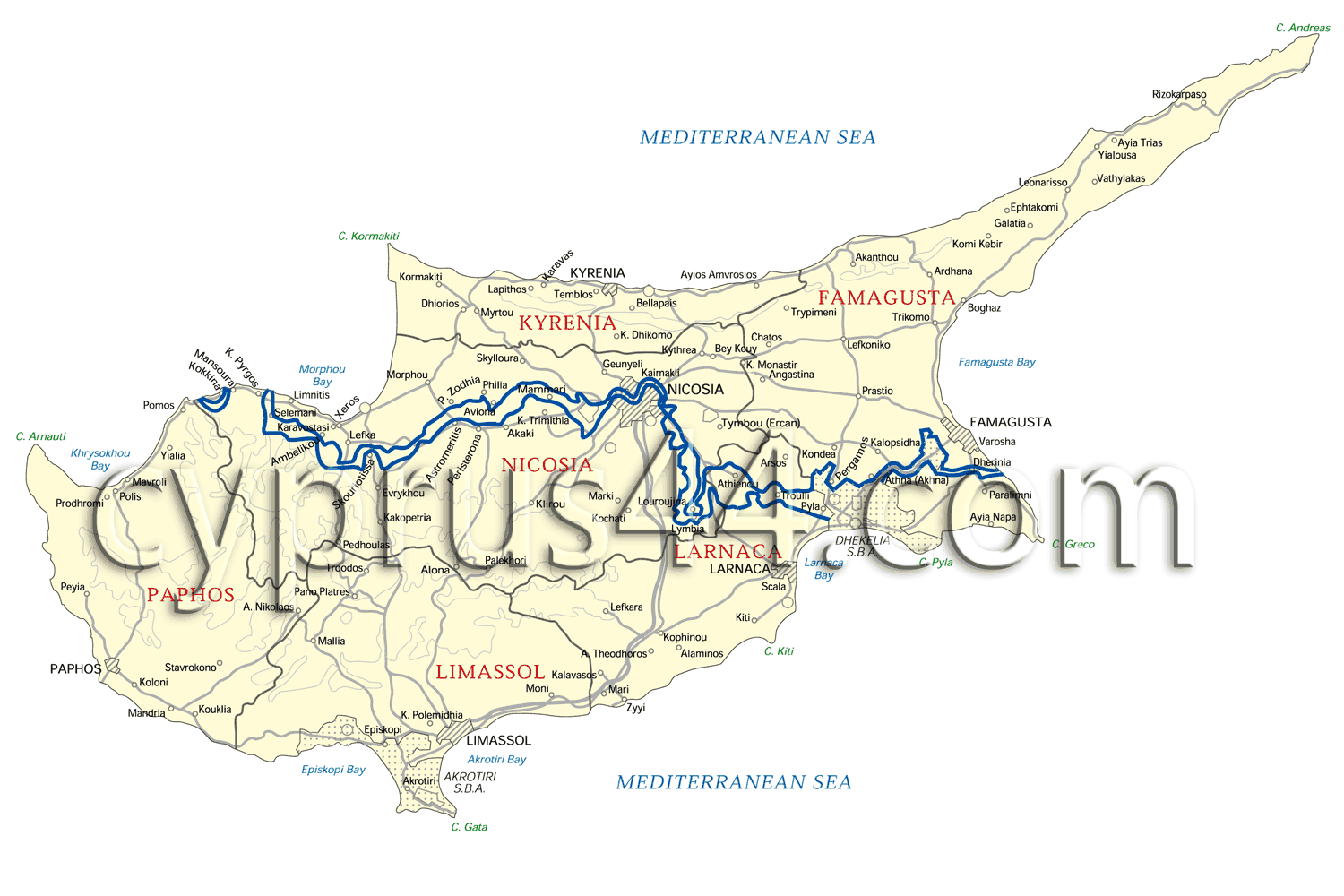 cyprus map english  13 Cyprus Map English