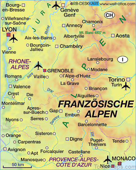 french alps map travel map for the french alps French Alps Map | Travel Map for the French Alps