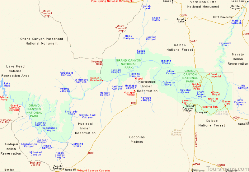 Map of Grand Canyon National Park, Arizona