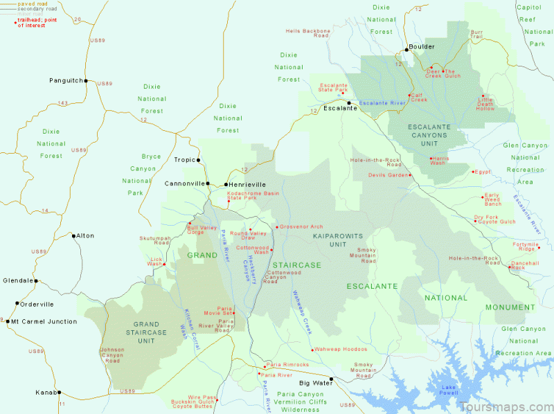 Map of Grand Staircase-Escalante National Monument, Utah