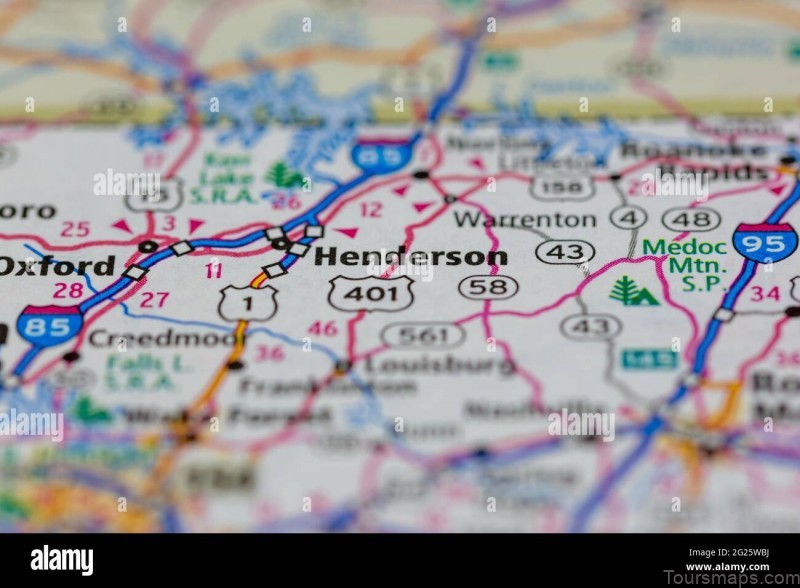 henderson south carolina usa shown on a road map or geography map 2G25WBJ