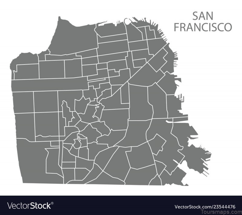 san francisco city map with neighbourhoods grey vector 23544476
