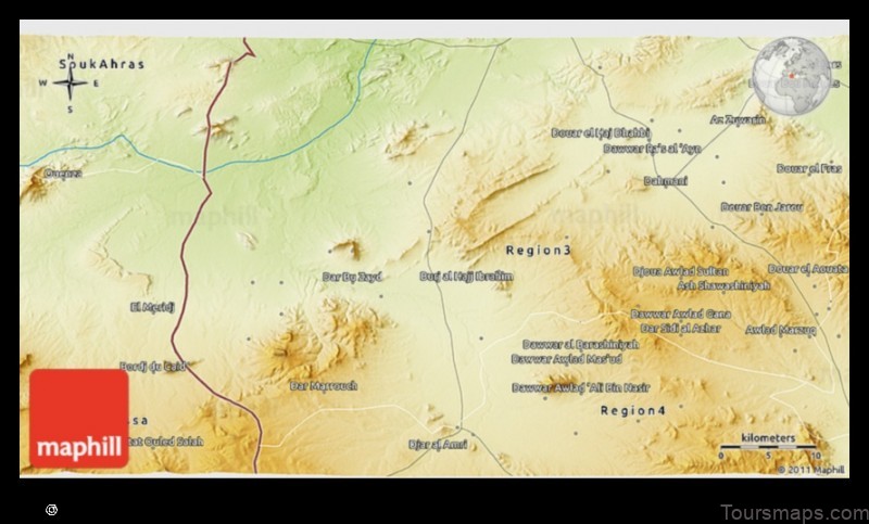 Map of Tajerouine Tunisia