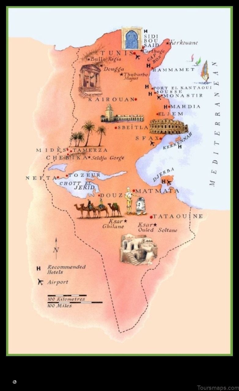 Map of Tajerouine Tunisia